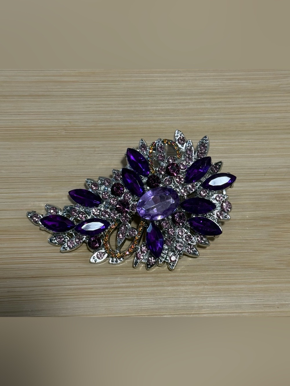 Purple Crystal Floral Brooch